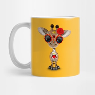 Red Day of the Dead Sugar Skull Baby Giraffe Mug